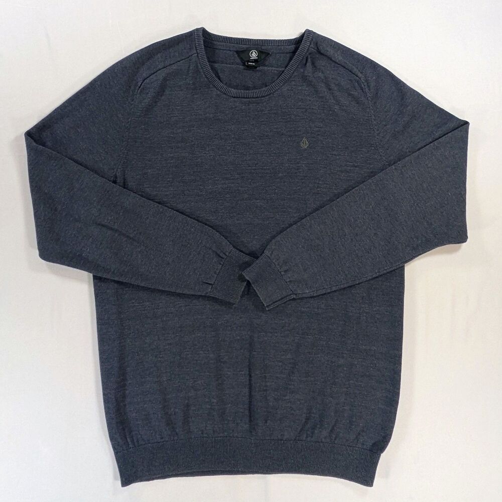 Volcom Crewneck Knit Sweater Mens XL Gray Lightweight Minimalist Skate Casual